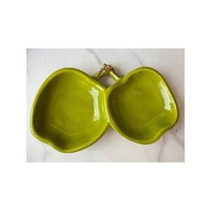 Vintage USA Pottery VF-67 Green Double Apple Divided Dish Candy Nut Trinket